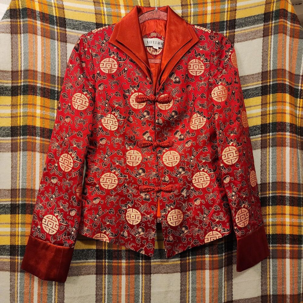 Yifei Mulberry Silk Blend Brocade Chinese Tang Blazer. EUC.